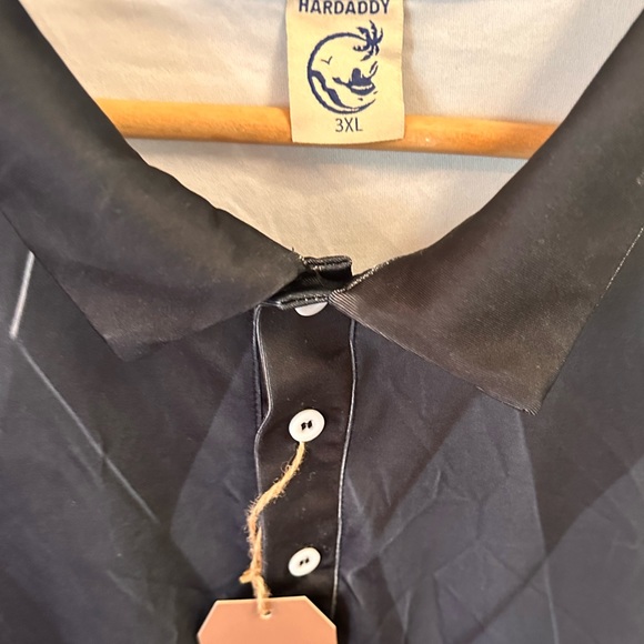 HARDADDY Men’s Big and Tall Long Sleeve Button Polo Shirt  Argyle Pattern Black - Picture 5 of 6